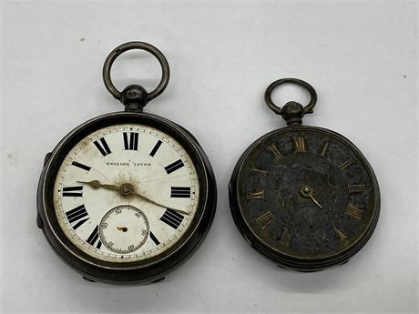 LOT OF 2 STERLING SILVER POCKET WATCHES - NEED WORK