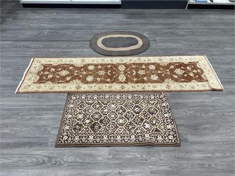 3 SMALL CARPETS / RUGS - LARGEST IS 90”x24”
