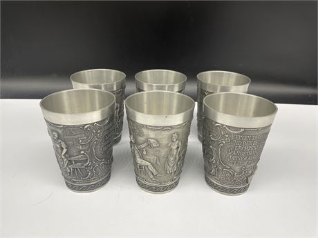6 SOLID PEWTER GOBLETS BY FRIELING GERMANY