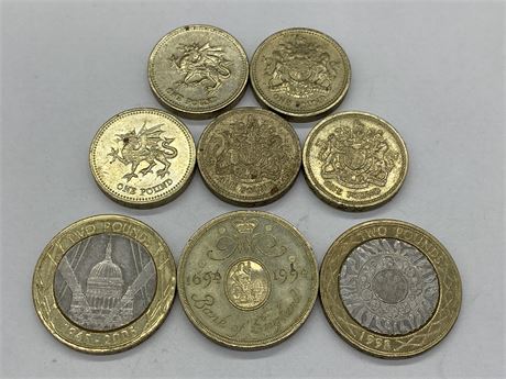 3 2LB COINS + 5 1LB COINS - STILL CURRENCY