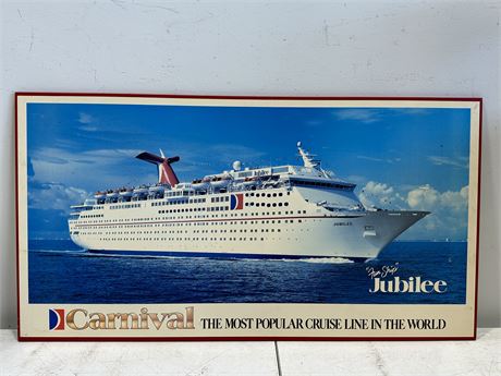 VINTAGE CARNIVAL CRUISE SHIP STORE DISPLAY POSTER MOUNTED (40”X21.5”)