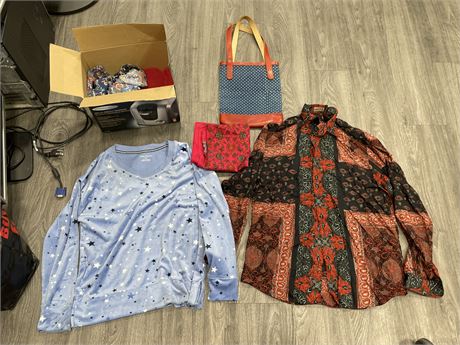 SMALL BOX OF QUALITY WOMANS CLOTHING (SOME NEW) & DESIGNER BAG “ROSA MOSA”