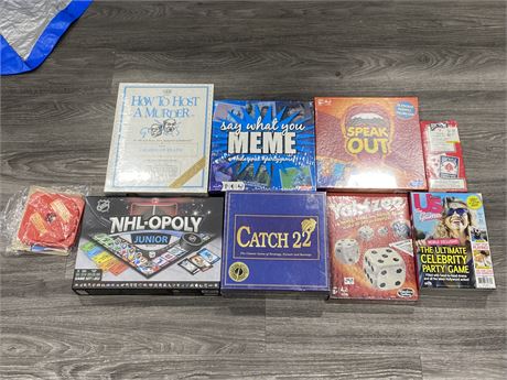 PARLOR GAMES - LOT OF 9 SEALED ITEMS