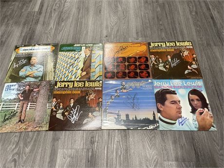 8 AUTOGRAPHED JERRY LEE LEWIS RECORDS - VG (SCRATCHED)