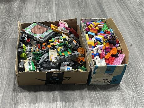 2 BOXES OF LEGO—ASSEMBLED & LOOSE, MANY FIGURES