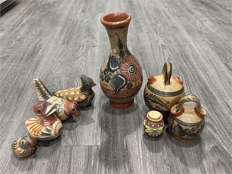 8 PIECES OF MEXICAN TONALA POTTERY (13” TALLEST)