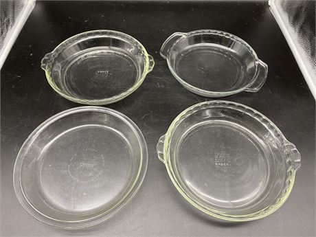 4 PIE DISHES (3 are Pyrex)
