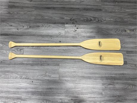 2 FEATHER BRAND WOOD CANOE PADDLES (52” long)