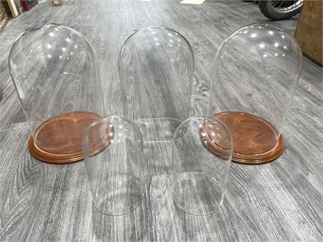 5 GLASS DOMES 2 WITH BASES LARGEST 14”