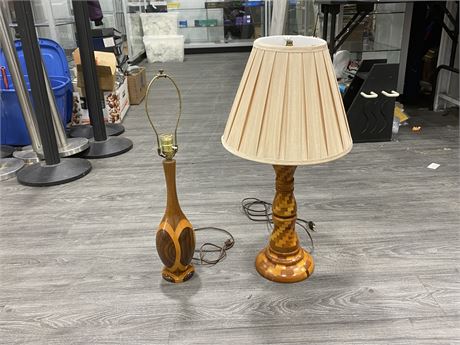 2 MCM WOODEN TABLE LAMPS - WORKING - 28” TALL