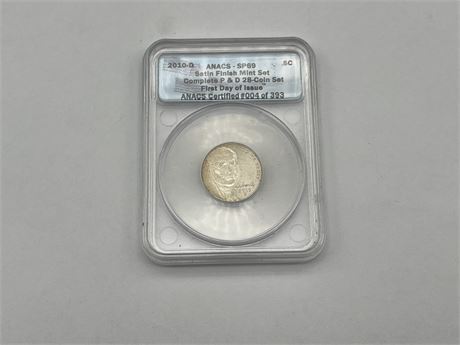 ANACS GRADED SP69 2010-D 5 CENT COIN