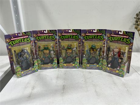 5 TMNT FIGURES NEW IN PACKAGE (12” tall)