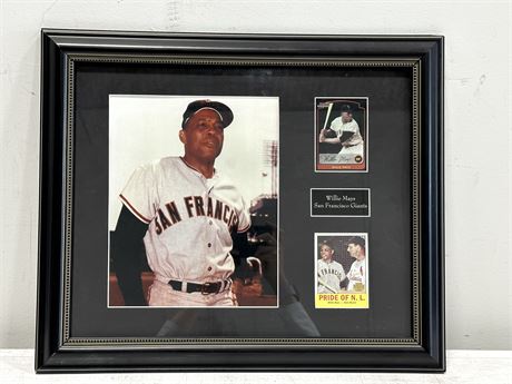 WILLIE MAYS FRAMED PHOTO COLLAGE FRAMED W/CARDS (19”X15.5”)