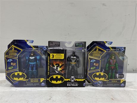 MIP - 3 DC SPIN MASTERS BATMAN / ROBIN ACTION FIGURES