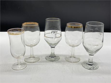 5 DRINKING GLASSES (TALLEST IS 7”)