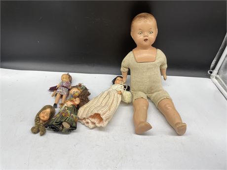 ANTIQUE RELIABLE COMPOSITION BABY DOLL W/ MOVING BLUE EYES & OPEN MOUTH W/ TEETH
