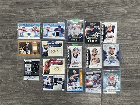 16 NHL HOCKEY CARDS - PATCHES - ROOKIES - AUTO’s