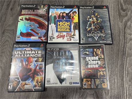 6 PLAYSTATION GAMES (4 PS2, 1 PS3 & 1 PSP GAMES)