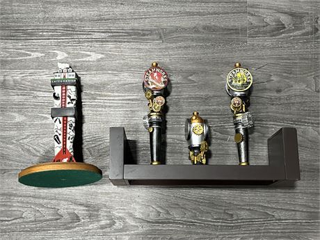 4 BEER TAPS ON CUSTOM MADE STANDS (TALLEST 13.5”)