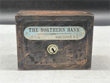 ANTIQUE THE NORTHERN BANK SAFTEY DEPOSIT BOX 4”x2”x4”