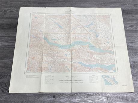 1ST EDITION 1949 MAP OF GREAT CENTRAL BRITISH COLOMBIA