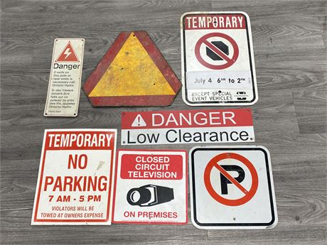 7 MISC. SIGNS - SOME METAL (LARGEST IS 12”X17.5”)