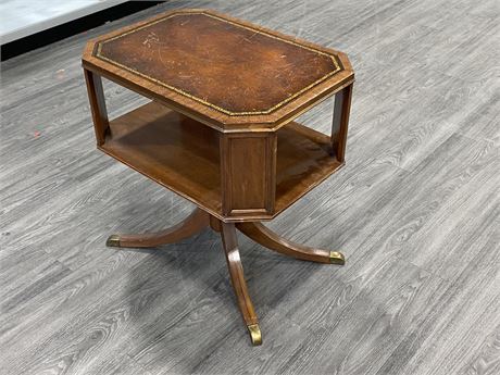 VINTAGE LEATHER TOP TABLE (25”X18”X26”)
