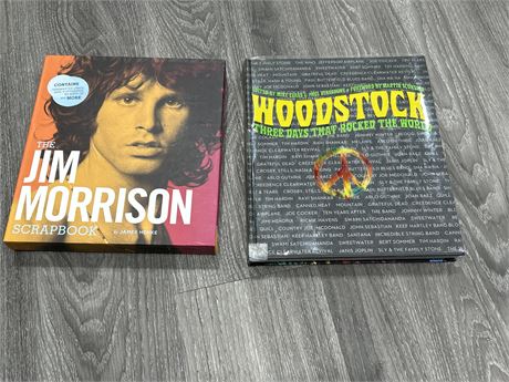 2 COLLECTIBLE MUSIC BOOKS - THE JIM MORRISON SCRAPBOOK & WOODSTOCK