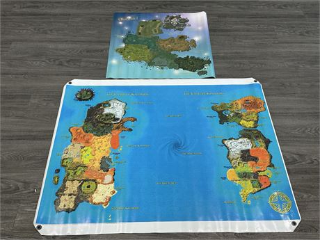 2 VINYL COMPUTER GAME MAPS - WORLD OF WARCRAFT & OUTLAND (41”X53” LARGEST)