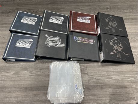 8 EMPTY SPORTS CARD BINDERS & APPROX. 50 CARD PAGES