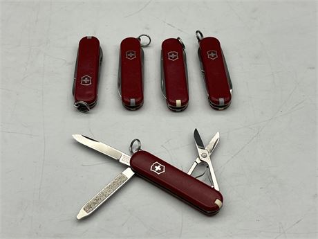 5 RED SWISS ARMY KNIVES