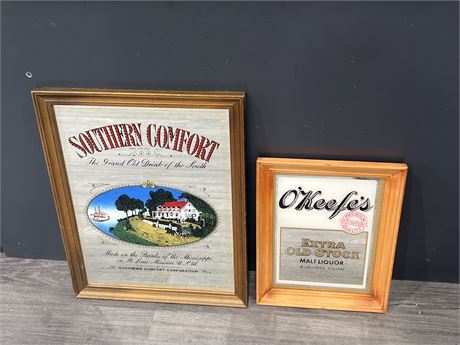 2 VINTAGE BAR MIRRORED ADVERTS - LARGEST IS 21”x16”