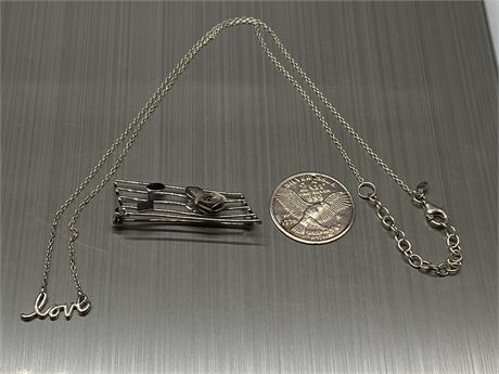 STERLING 925 NECKLACE, COIN & BROOCH