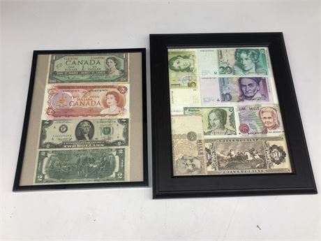 EUROPEAN, CANADIAN, US, CURRENCY FRAMED