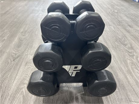 WEIGHT RACK - 30+ LBS OF WEIGHTS