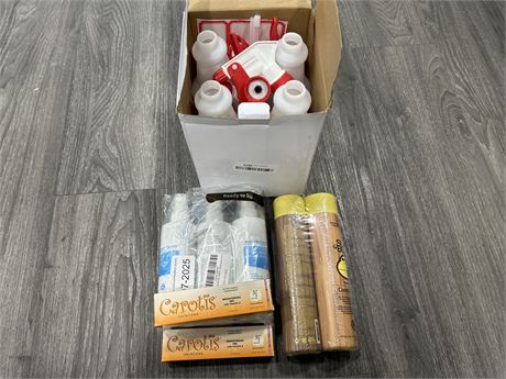 ASSORTED CLEANING/CARE PRODUCTS-SPRAY BOTTLES, SKINCARE GEL, CONDITIONER