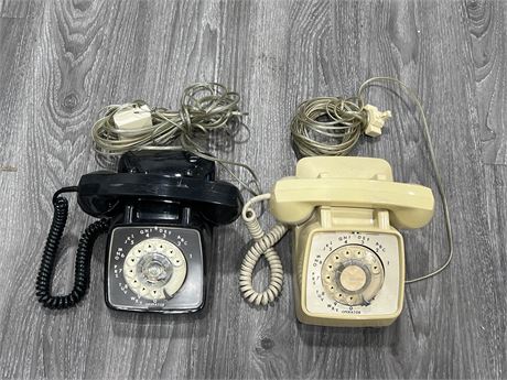 2 VINTAGE ROTARY PHONES - BLACK & WHITE