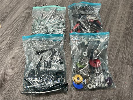 4 BAGS OF TOOLS - WRENCHES, ALLEN KEYS, BITS, ETC