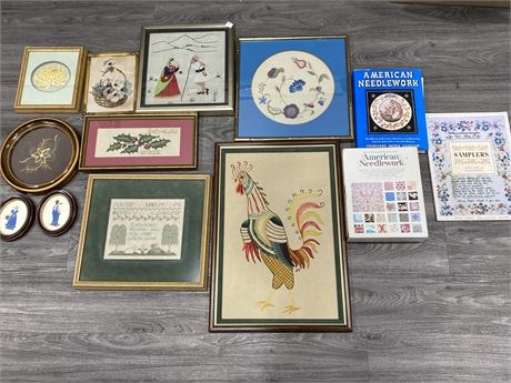 LARGE LOT OF NEEDLEWORK PICTURES AND BOOKS (ASSORTED SIZES)