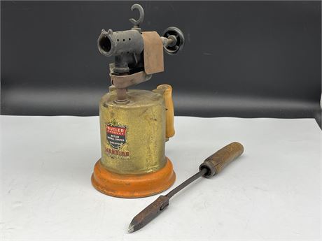 VINTAGE BUTLER PRODUCT BLOW TORCH AND SODDER IRON