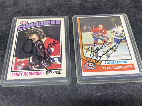 2 AUTOGRAPHED CARDS (1974 COURNOYER & 1976 ROBINSON)