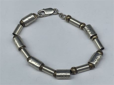 VINTAGE 925 STERLING HAMMERED LINKS ON CHAIN - BAR LINKS WITH BRASS BALLS