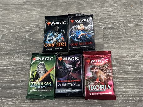 5 SEALED ASSORTED MAGIC THE GATHERING 15 CARD BOOSTER PACKS