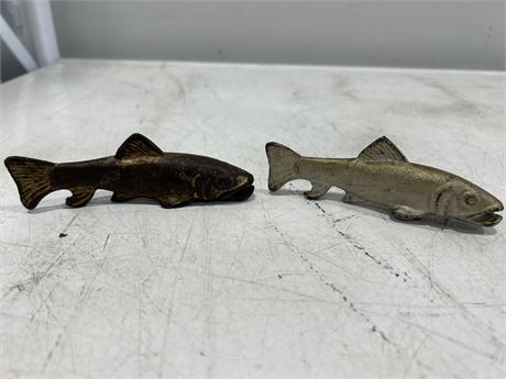 2 EARLY CAST IRON FISH BOTTLE OPENERS - 5”