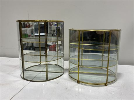 2 BRASS / GLASS DISPLAY CASES (Tallest is 12”)