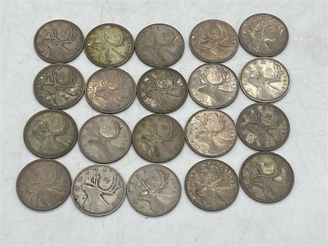 LOT OF 20 SILVER QUARTERS MOST 1948 + 1951 & 1957
