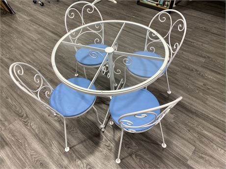 1960s “HAUSER” SOLID WROUGHT IRON PATIO SET (Table is 30” tall)