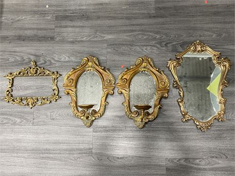 LOT OF 4 VINTAGE GOLD MIRRORS - LARGEST IS 21’ TALL