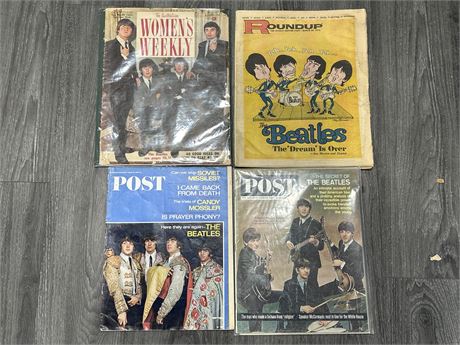 4 LARGE EARLY BEATLES MAGAZINES & NEWSPAPERS