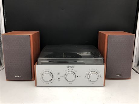 JENSEN MINI STEREO SYSTEM (AM/FM/TURNTABLE) WITH SONY SPEAKERS